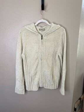 Tommy Bahama Womens Light Green 100% Silk Full-Zip Hooded Sweater M Casual Knit